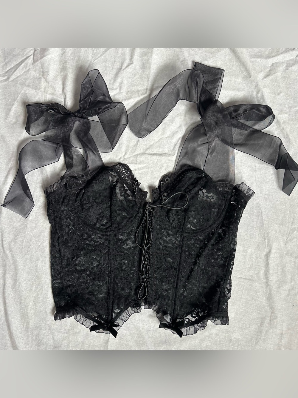 sheer black lace bustier top